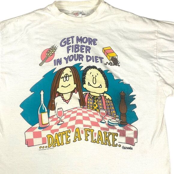 Tuff Tee Vintage Men's Get More Fiber In Your Diet Print T-Shirt Size XL White - Picture 3 of 6